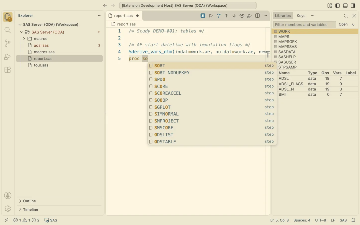 Autocomplete offering a PROC SORT step template