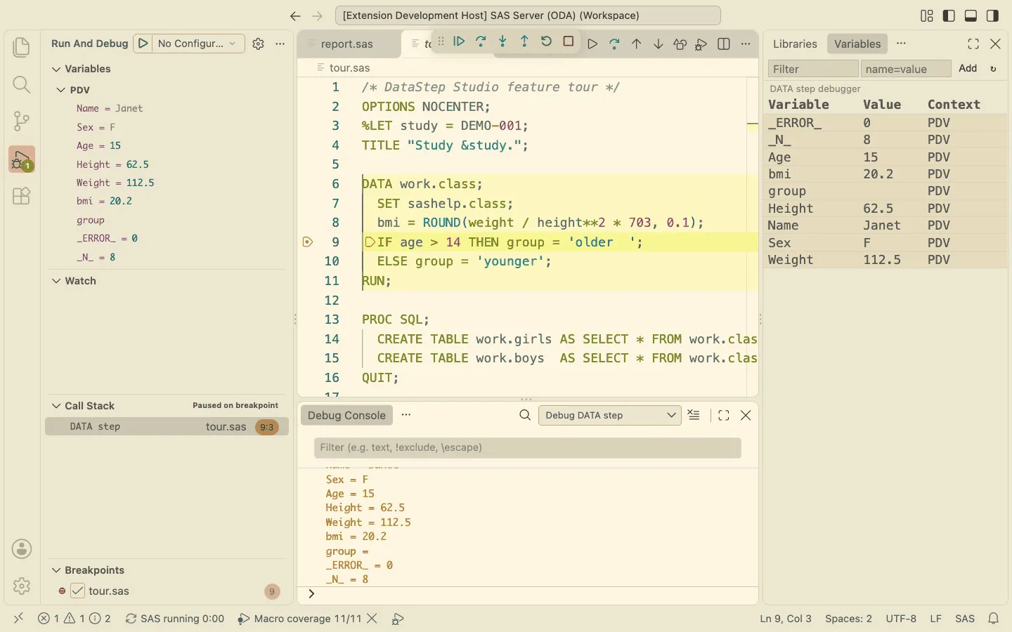 DATA step debugger: the PDV in the Variables view