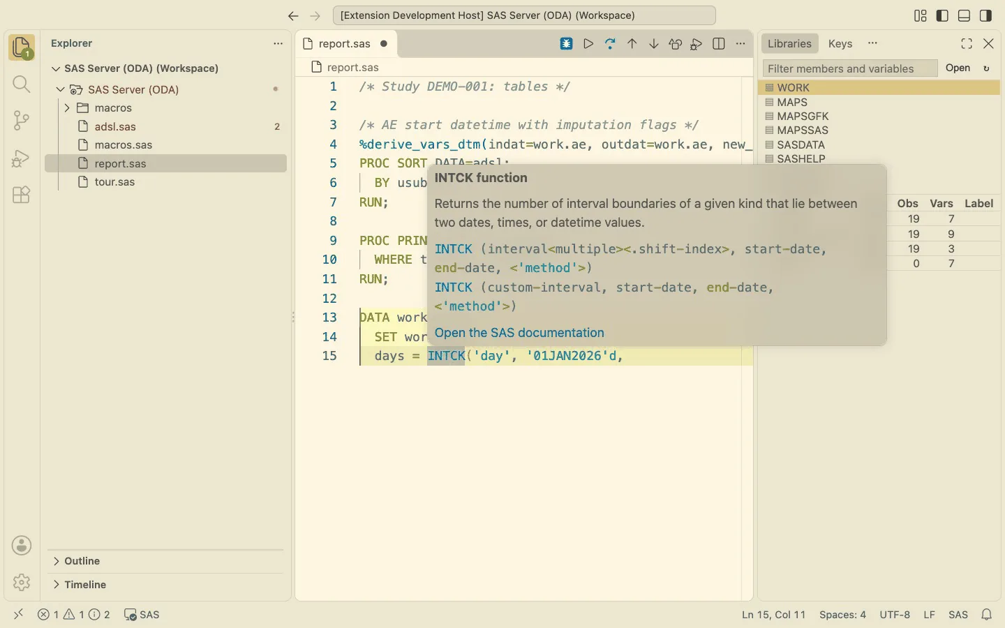 Hover with the link to the SAS documentation